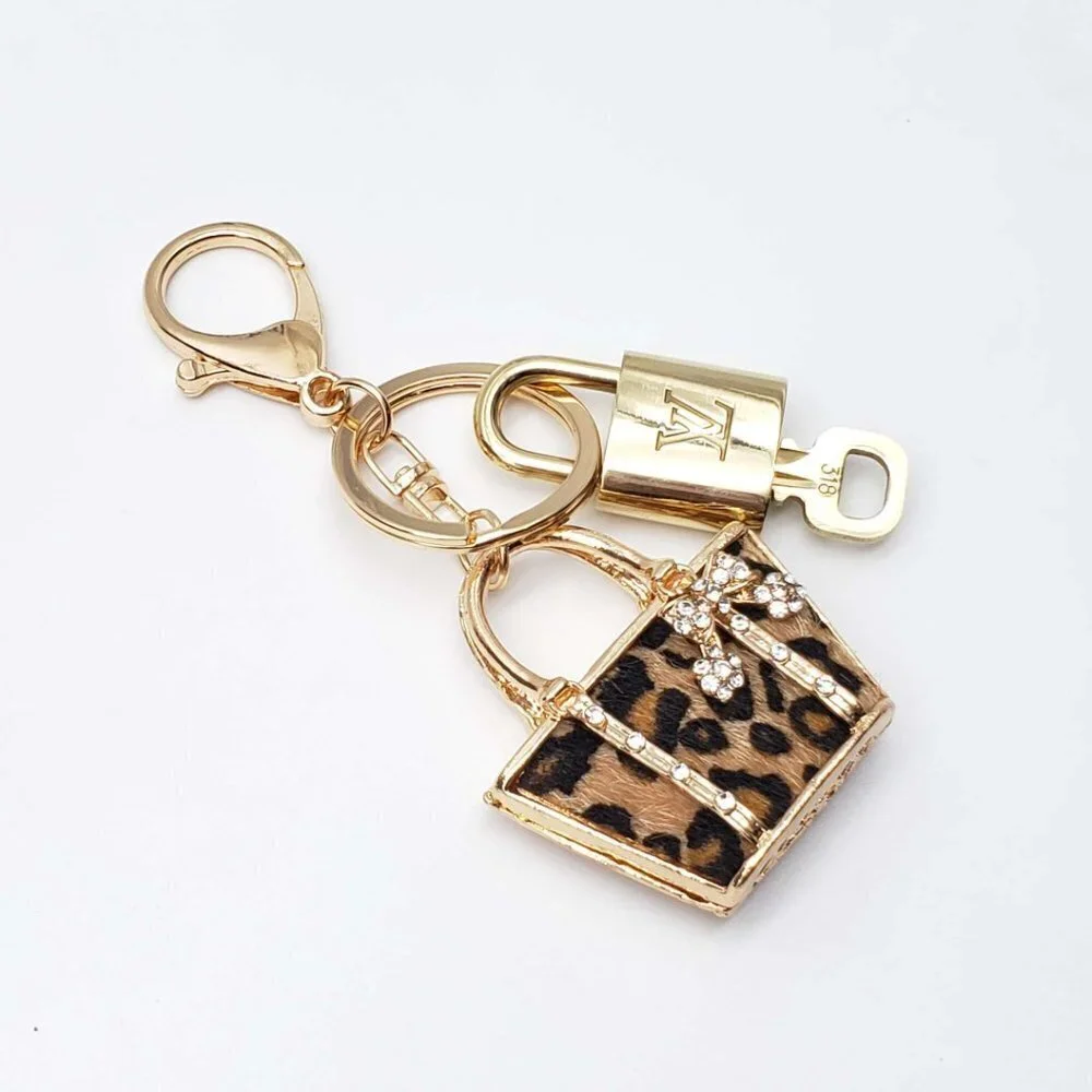 LV Gold Padlock 🔑 Authentic Louis Vuitton Charm + Unbranded Leopard Keychain